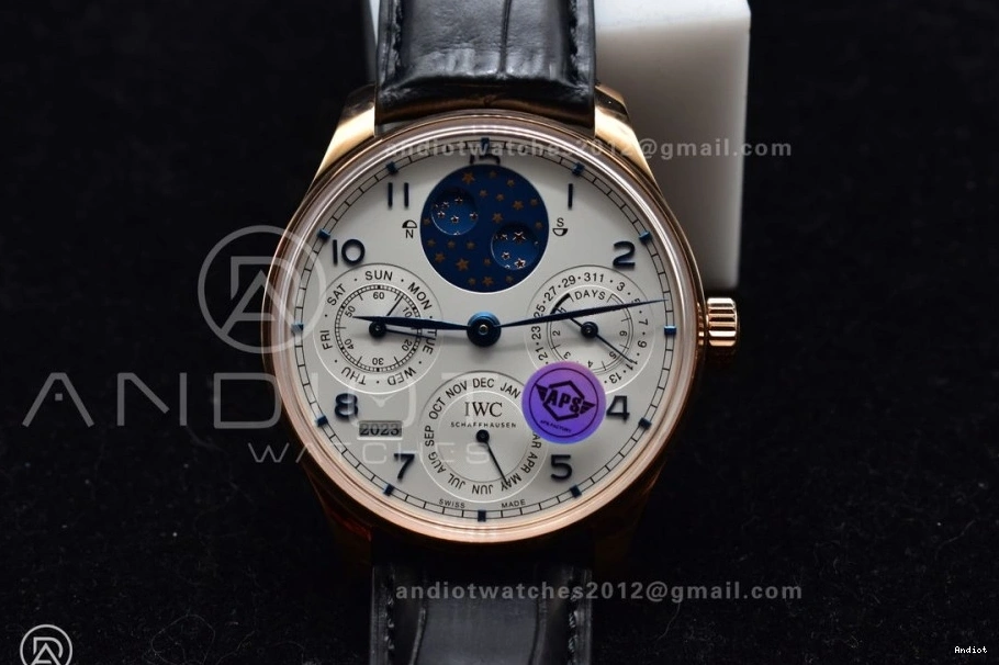on 5033 Clone RG 1:1 Calendar Black Best Edition Perpetual Portugieser Dial A52610 Leather White Strap APSF 0131